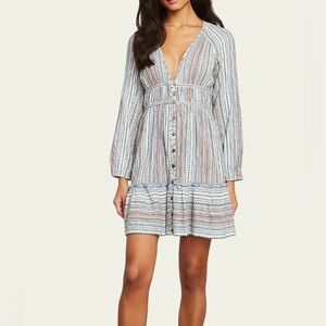 Veronica Beard Blue and White Striped Long Sleeve Dress